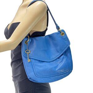 Fossil Women's Blue Leather Crossbody Bag Small